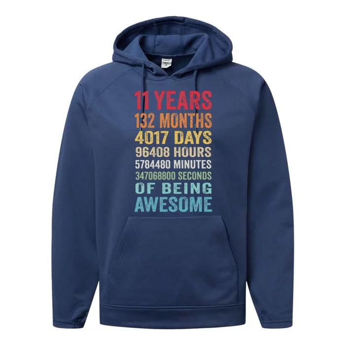 11 Years 132 Months Of Being Awesome 11th Birthday Gifts Performance Fleece Hoodie