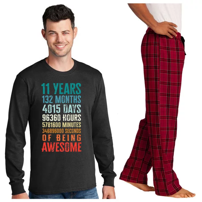 11 Years 132 Months Of Being Awesome 11th Birthday Gifts Long Sleeve Pajama Set