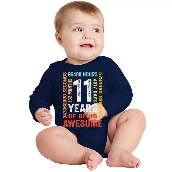 11 Years 132 Months Of Being Awesome 11th Birthday Gift Baby Long Sleeve Bodysuit