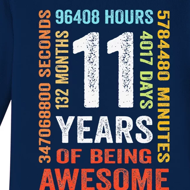 11 Years 132 Months Of Being Awesome 11th Birthday Gift Baby Long Sleeve Bodysuit