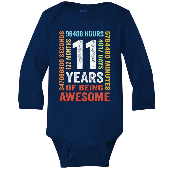 11 Years 132 Months Of Being Awesome 11th Birthday Gift Baby Long Sleeve Bodysuit