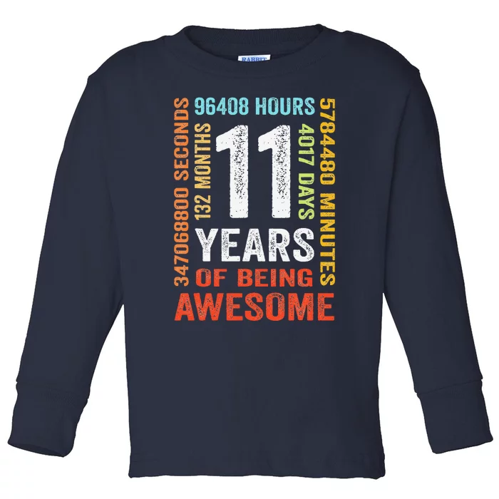 11 Years 132 Months Of Being Awesome 11th Birthday Gift Toddler Long Sleeve Shirt