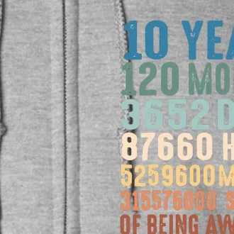 10 Years 120 Months 3652 Days 87660 Hours 5249600 Minutes 315576000 Seconds Of B Full Zip Hoodie