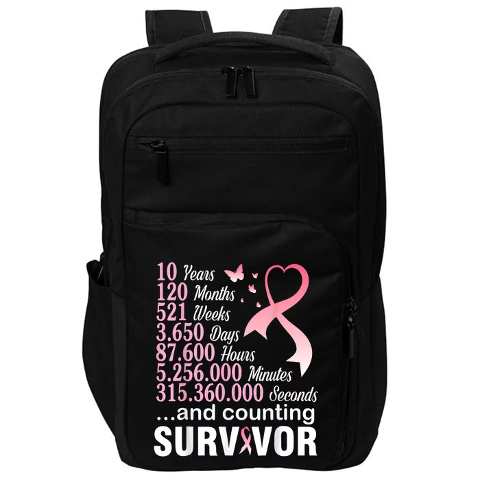 10 Years And Counting Im A Survivor Breast Cancer Awareness Impact Tech Backpack