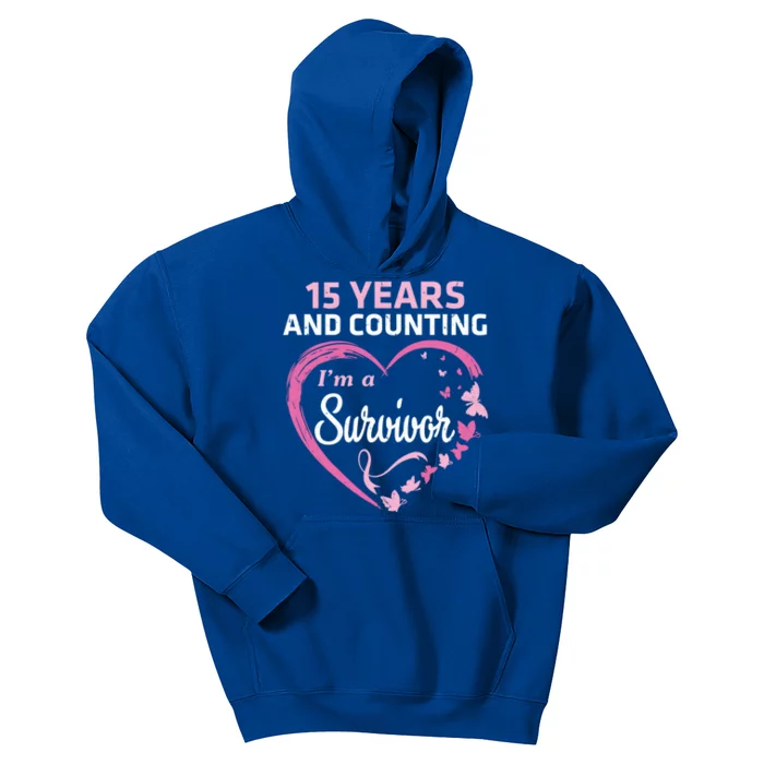 15 Years And Counting I'm A Breast Cancer Survivor Fight Win Gift Kids Hoodie