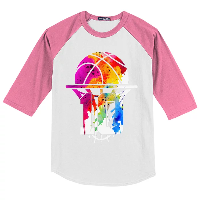 10 Years Basketball 10th Birthday Kids Colorblock Raglan Jersey