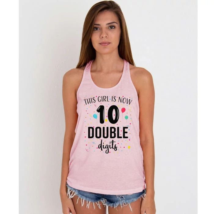 10 Years Birthday 10yr Double Digits 10th Birthday Women's Knotted Racerback Tank