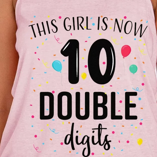 10 Years Birthday 10yr Double Digits 10th Birthday Women's Knotted Racerback Tank