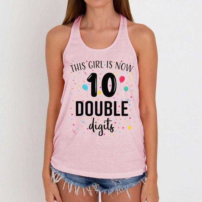 10 Years Birthday 10yr Double Digits 10th Birthday Women's Knotted Racerback Tank