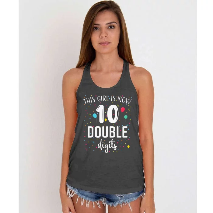 10 Years Birthday 10yr Double Digits 10th Birthday Cute Women's Knotted Racerback Tank