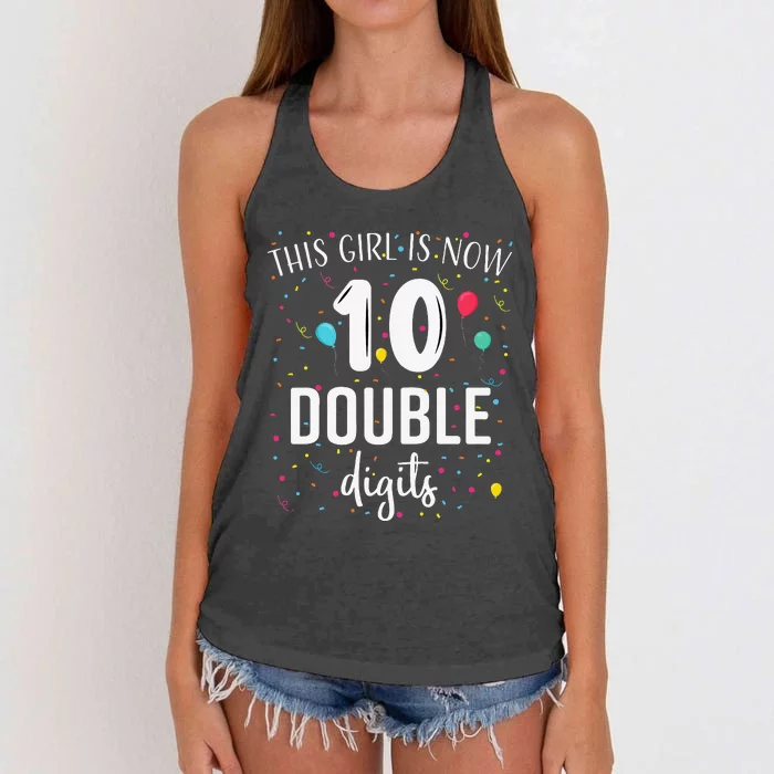 10 Years Birthday 10yr Double Digits 10th Birthday Cute Women's Knotted Racerback Tank