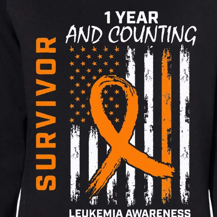 1 Year Cancer Free Orange Leukemia Survivor American Flag Womens California Wash Sweatshirt