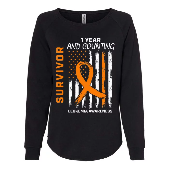 1 Year Cancer Free Orange Leukemia Survivor American Flag Womens California Wash Sweatshirt