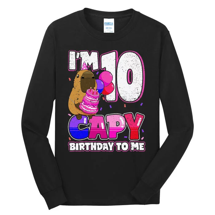 10 Years Capy Birthday To Me 10th Birthday Capybara Tall Long Sleeve T-Shirt