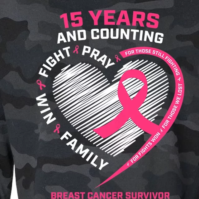 15 Years Cancer Free Gifts 15 Year Breast Cancer Survivor Cropped Pullover Crew