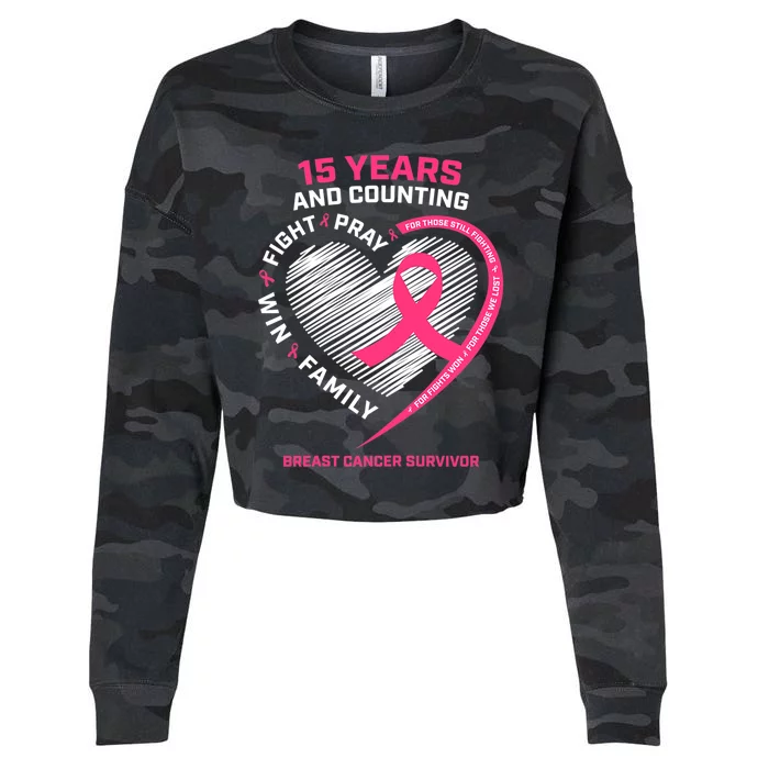 15 Years Cancer Free Gifts 15 Year Breast Cancer Survivor Cropped Pullover Crew