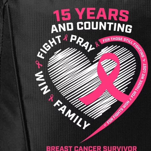 15 Years Cancer Free Gifts 15 Year Breast Cancer Survivor City Backpack