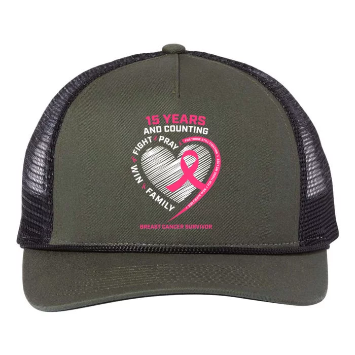 15 Years Cancer Free Gifts 15 Year Breast Cancer Survivor Retro Rope Trucker Hat Cap