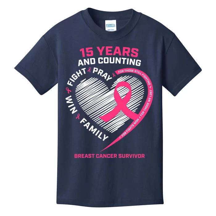 15 Years Cancer Free Gifts 15 Year Breast Cancer Survivor Kids T-Shirt