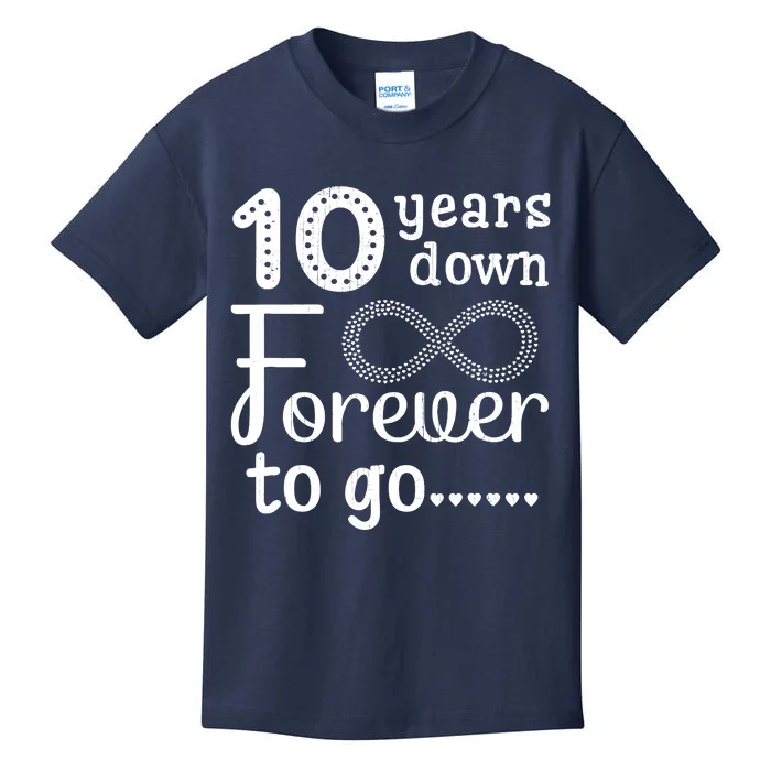 10 Years Down Forever To Go Cute 10th Wedding Anniversary Kids T-Shirt