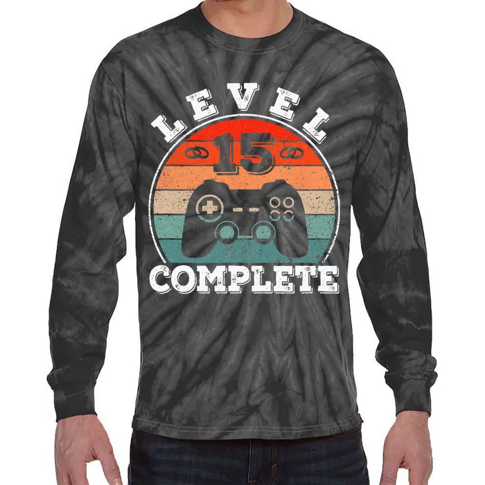 15 Years Marriage Anniversary 15 Years Married Man Level 15 Tie-Dye Long Sleeve Shirt