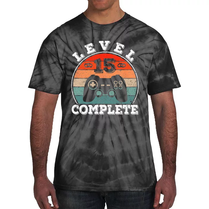 15 Years Marriage Anniversary 15 Years Married Man Level 15 Tie-Dye T-Shirt