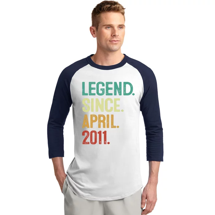 12 Years Old Legend Since April 2011 12th Birthday Baseball Sleeve Shirt