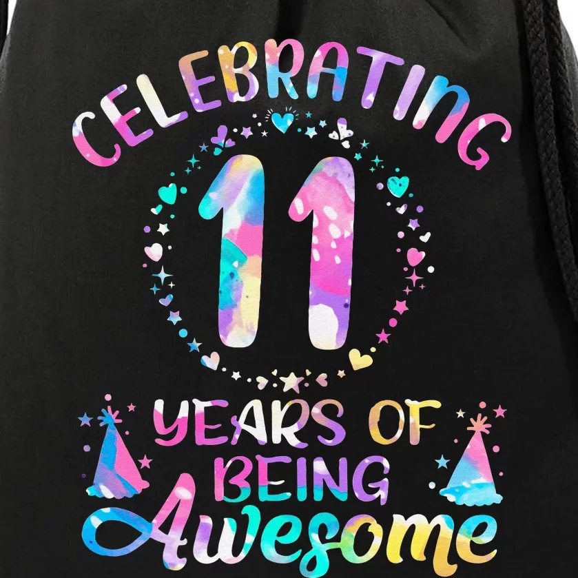 11 Years of Being Awesome 11 Years Old 11th Birthday Tie Dye Drawstring Bag