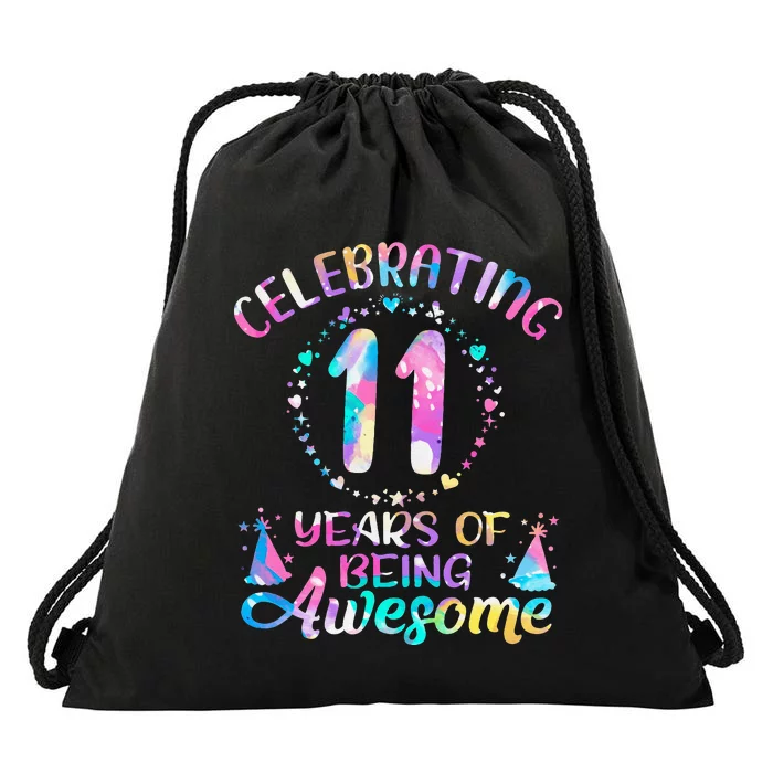 11 Years of Being Awesome 11 Years Old 11th Birthday Tie Dye Drawstring Bag