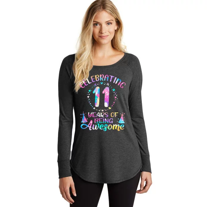 11 Years of Being Awesome 11 Years Old 11th Birthday Tie Dye Women's Perfect Tri Tunic Long Sleeve Shirt