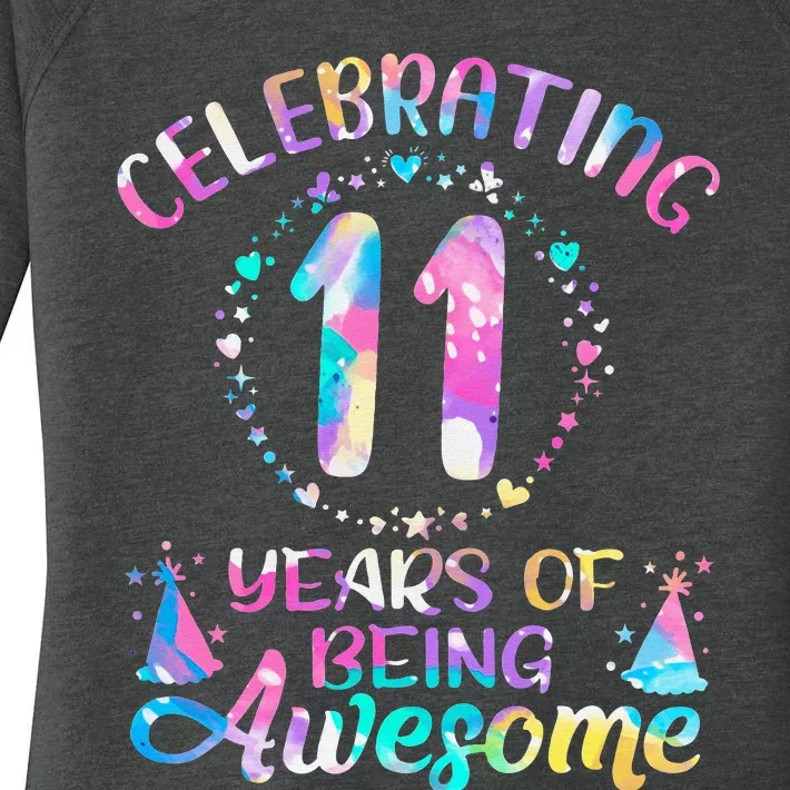 11 Years of Being Awesome 11 Years Old 11th Birthday Tie Dye Women's Perfect Tri Tunic Long Sleeve Shirt