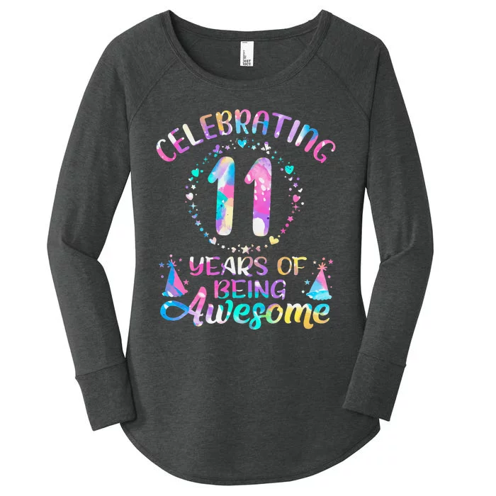 11 Years of Being Awesome 11 Years Old 11th Birthday Tie Dye Women's Perfect Tri Tunic Long Sleeve Shirt