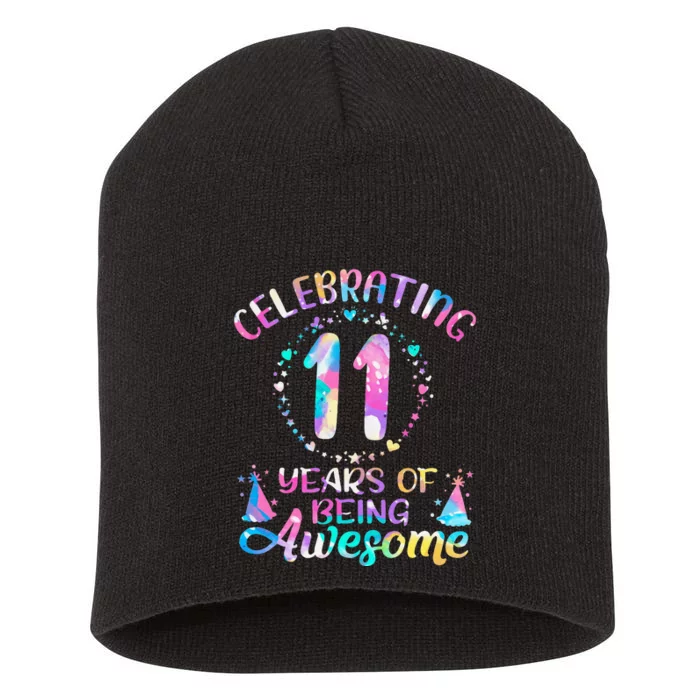 11 Years of Being Awesome 11 Years Old 11th Birthday Tie Dye Short Acrylic Beanie