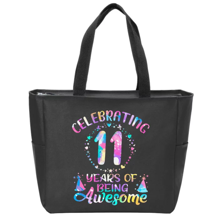 11 Years of Being Awesome 11 Years Old 11th Birthday Tie Dye Zip Tote Bag