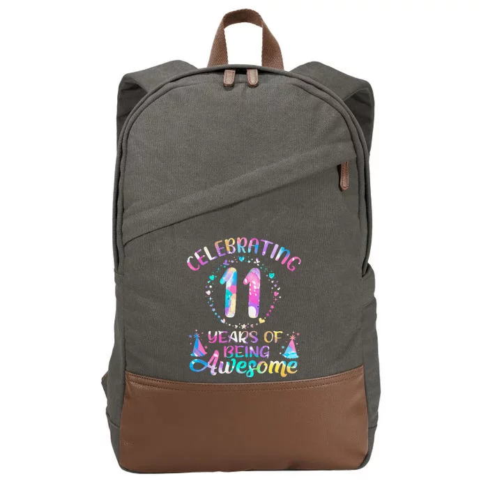 11 Years of Being Awesome 11 Years Old 11th Birthday Tie Dye Cotton Canvas Backpack