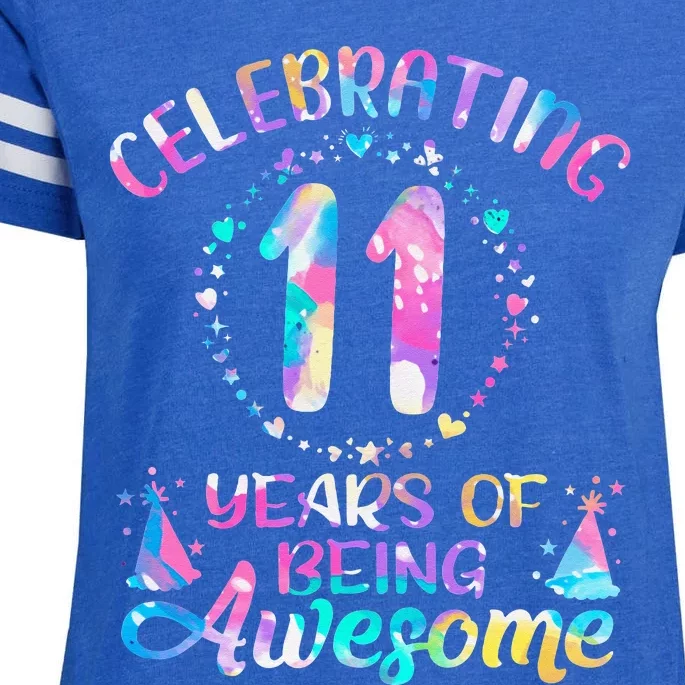 11 Years of Being Awesome 11 Years Old 11th Birthday Tie Dye Enza Ladies Jersey Football T-Shirt