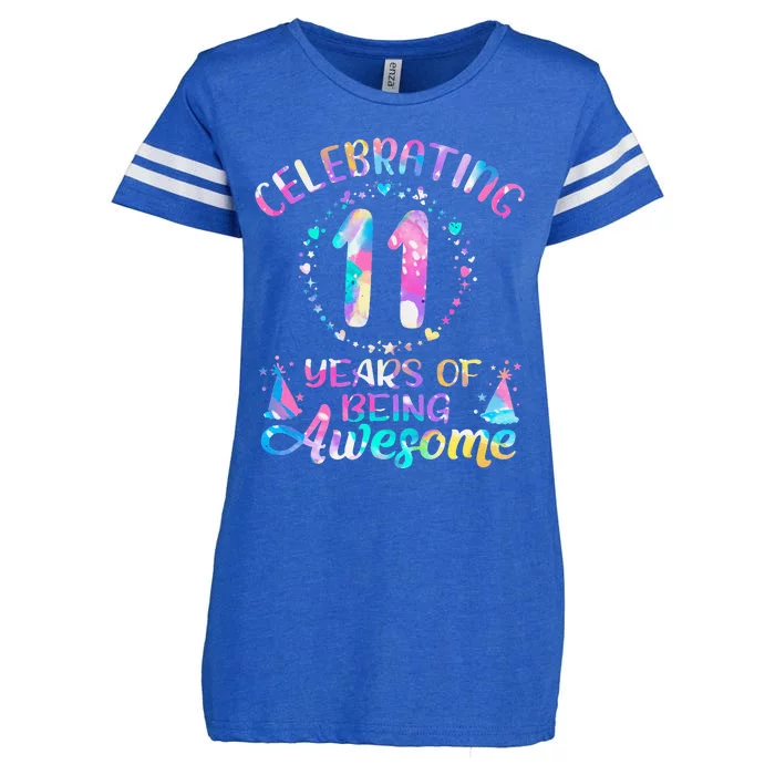 11 Years of Being Awesome 11 Years Old 11th Birthday Tie Dye Enza Ladies Jersey Football T-Shirt