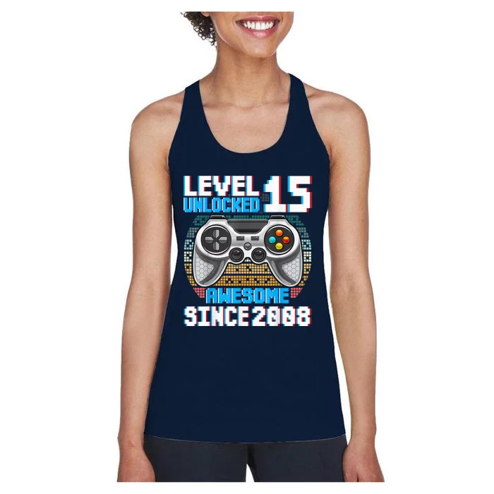 15 Year Old Gamer Boy Since 2008 15th Birthday Present Gifts Gaming Women's Racerback Tank