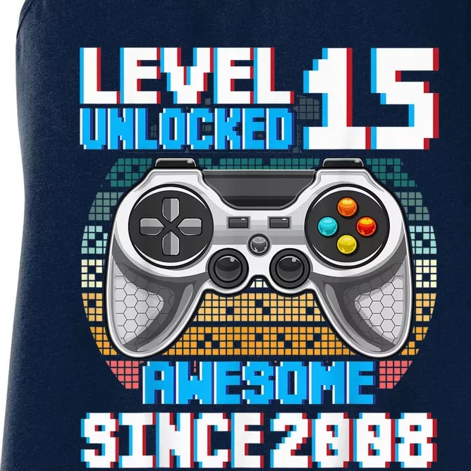 15 Year Old Gamer Boy Since 2008 15th Birthday Present Gifts Gaming Women's Racerback Tank