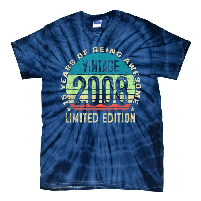 15 Year Old Gift Boy Girl Teen Vintage 2008 15th Birthday Tie-Dye T-Shirt