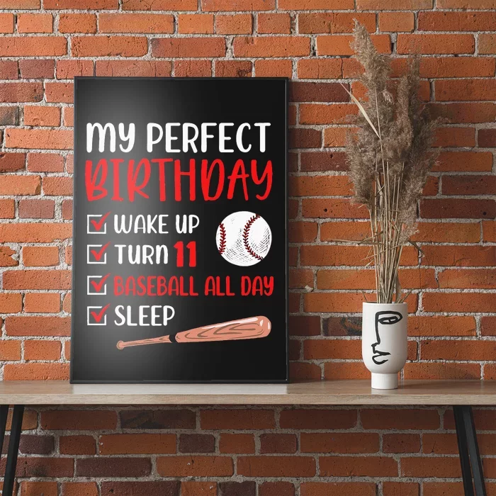 11 Year Old Baseball Birthday Party 11th Boy Eleven Player Poster