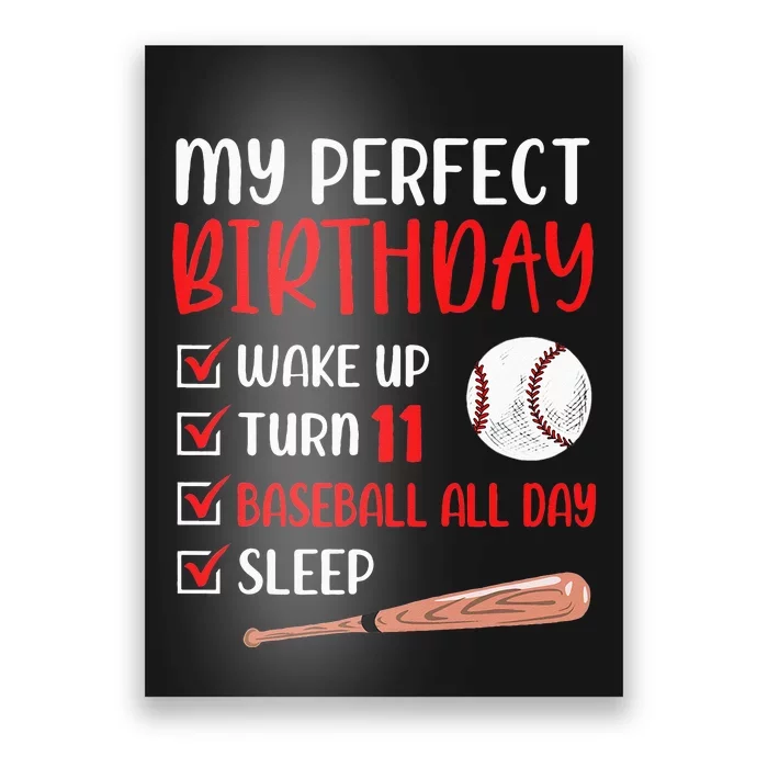 11 Year Old Baseball Birthday Party 11th Boy Eleven Player Poster