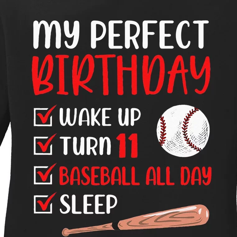 11 Year Old Baseball Birthday Party 11th Boy Eleven Player Ladies Long Sleeve Shirt