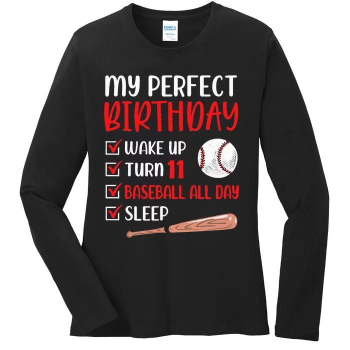 11 Year Old Baseball Birthday Party 11th Boy Eleven Player Ladies Long Sleeve Shirt