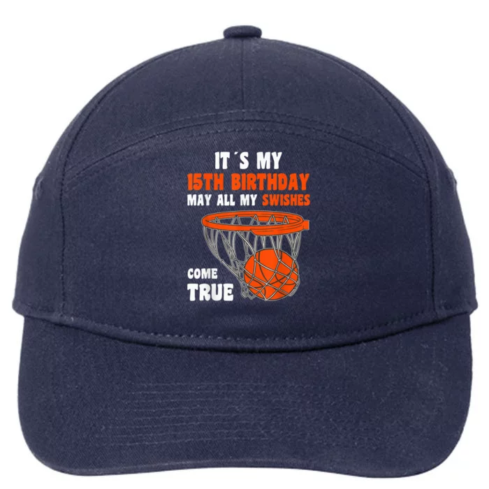 15 Year Old Happy 15th Birthday Basketball 15th Birthday 7-Panel Snapback Hat