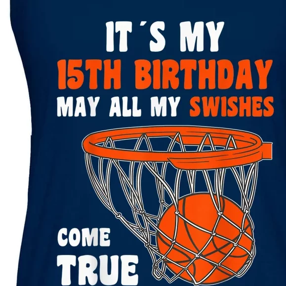 15 Year Old Happy 15th Birthday Basketball 15th Birthday Ladies Essential Flowy Tank