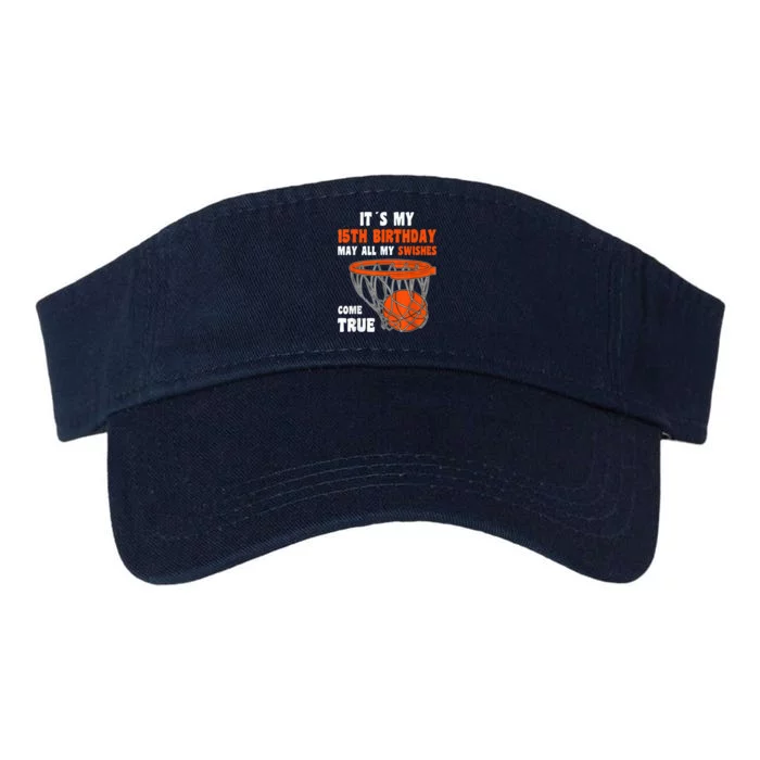 15 Year Old Happy 15th Birthday Basketball 15th Birthday Valucap Bio-Washed Visor