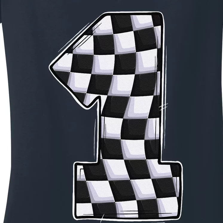 1 Year Old Pit Crew One Car Racing 1st Birthday Race Car Women's V-Neck T-Shirt