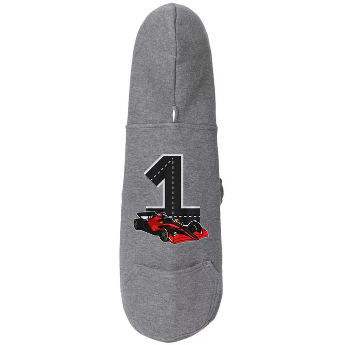 1 Years Old Race Track Number Racing Car Birthday Doggie 3-End Fleece Hoodie