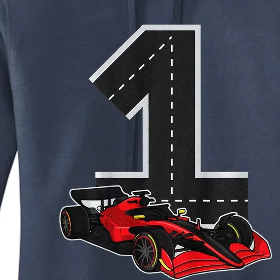 1 Years Old Race Track Number Racing Car Birthday Women's Pullover Hoodie